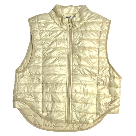 Joy Lab Shimmer Ivory Cream Off White Sleeveless Puff Zipper Vest Size Large - Picture 14 of 16